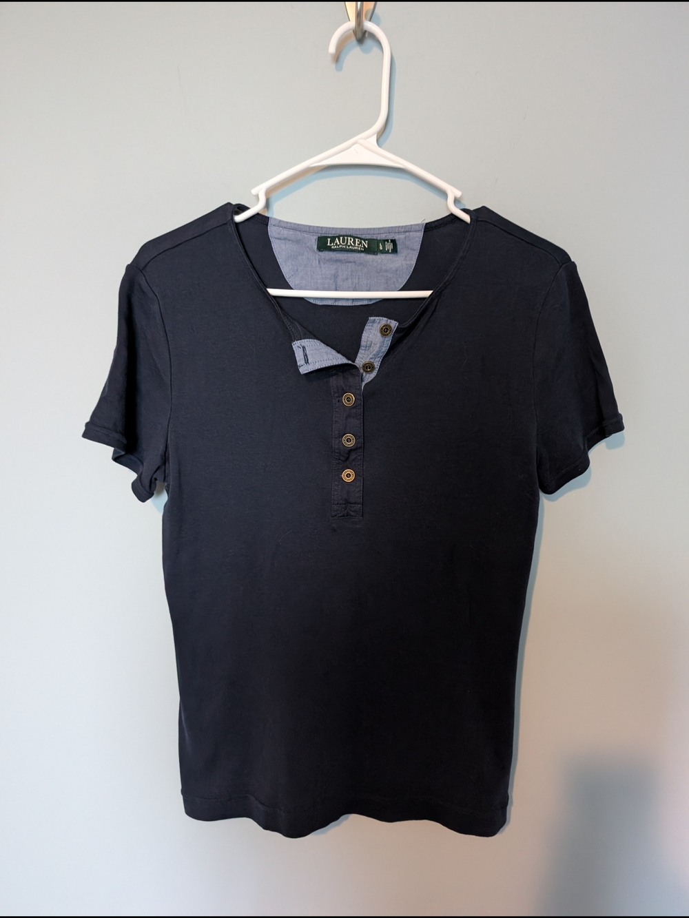 Ralph Lauren Navy Short-Sleeve Henley with Contrast Placket